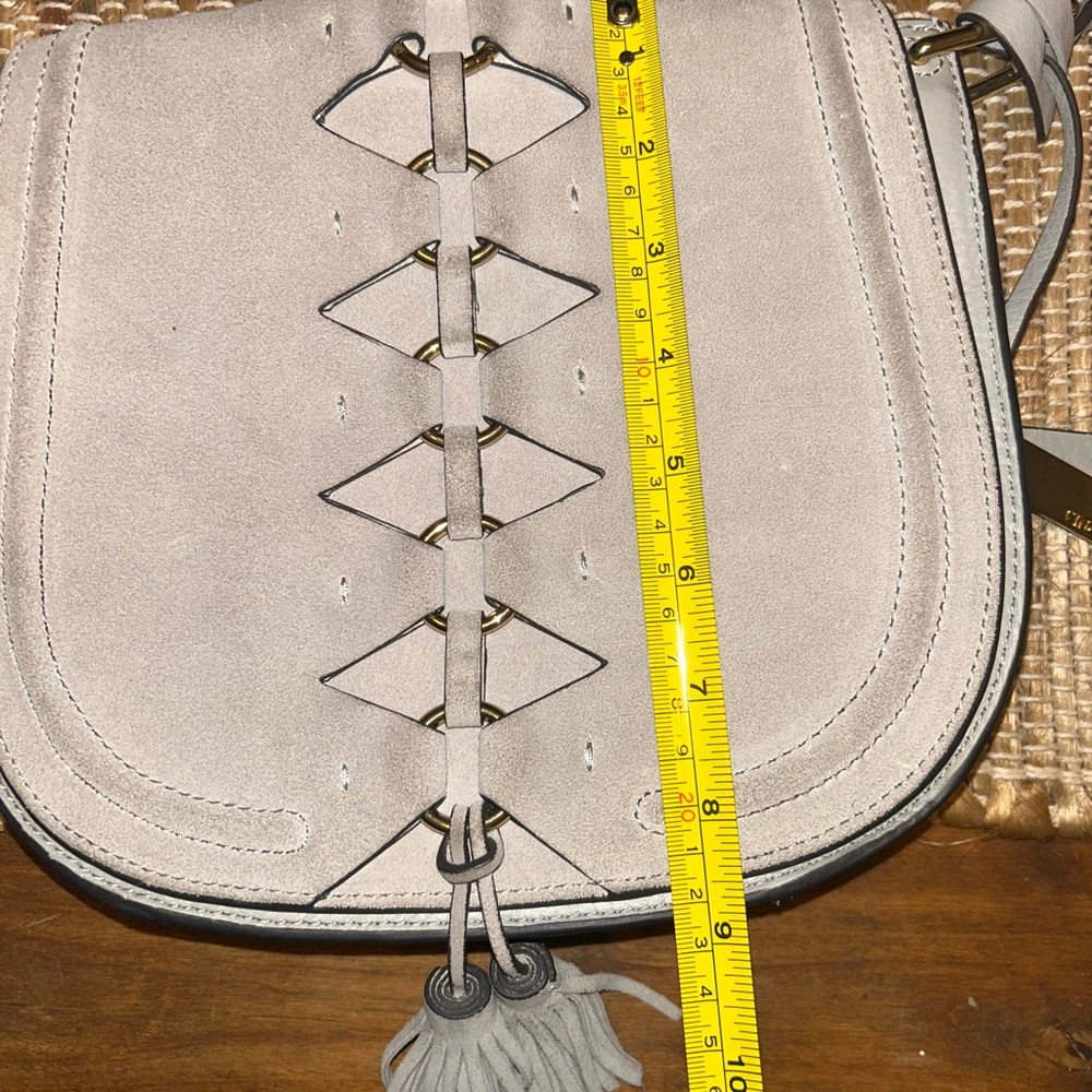 Vince Camuto Ancel Flap crossbody bag in gray suede leather. - Picture 11 of 11